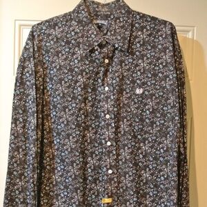 MENS XL PANHANDLE BLACK FLORAL WESTERN BUTTON DOWN SHIRT